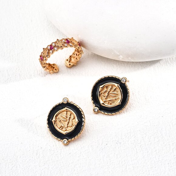 Chic S925 Sterling Silver Enamel Medallion Stud Earrings - Picture 5 of 10